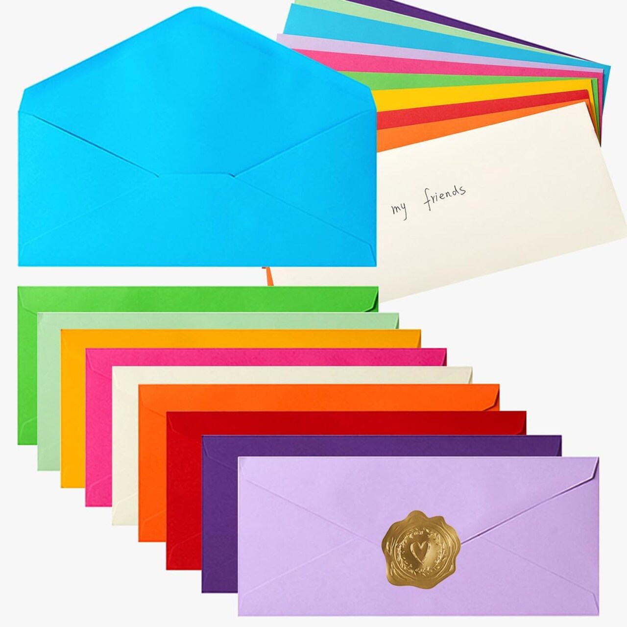 50-Pack #10 Business Envelopes 4.13x9.49” – V Flap, 10 Colors for Office & Mailing